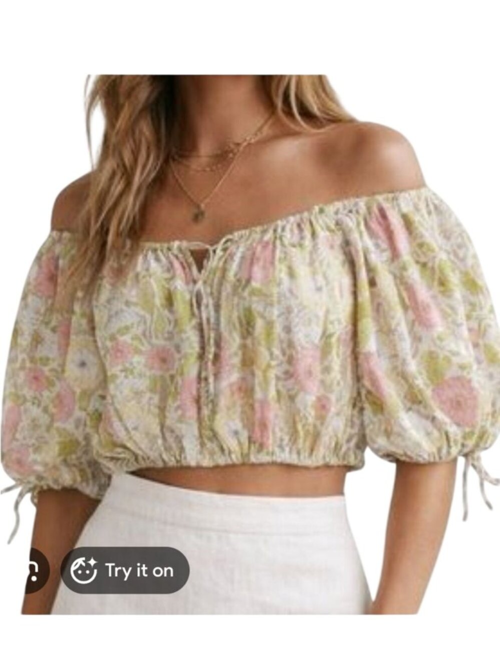 Rachel Zoe NWT Linen Blend Off Shoulder Botanical Peasant Blouse Size L